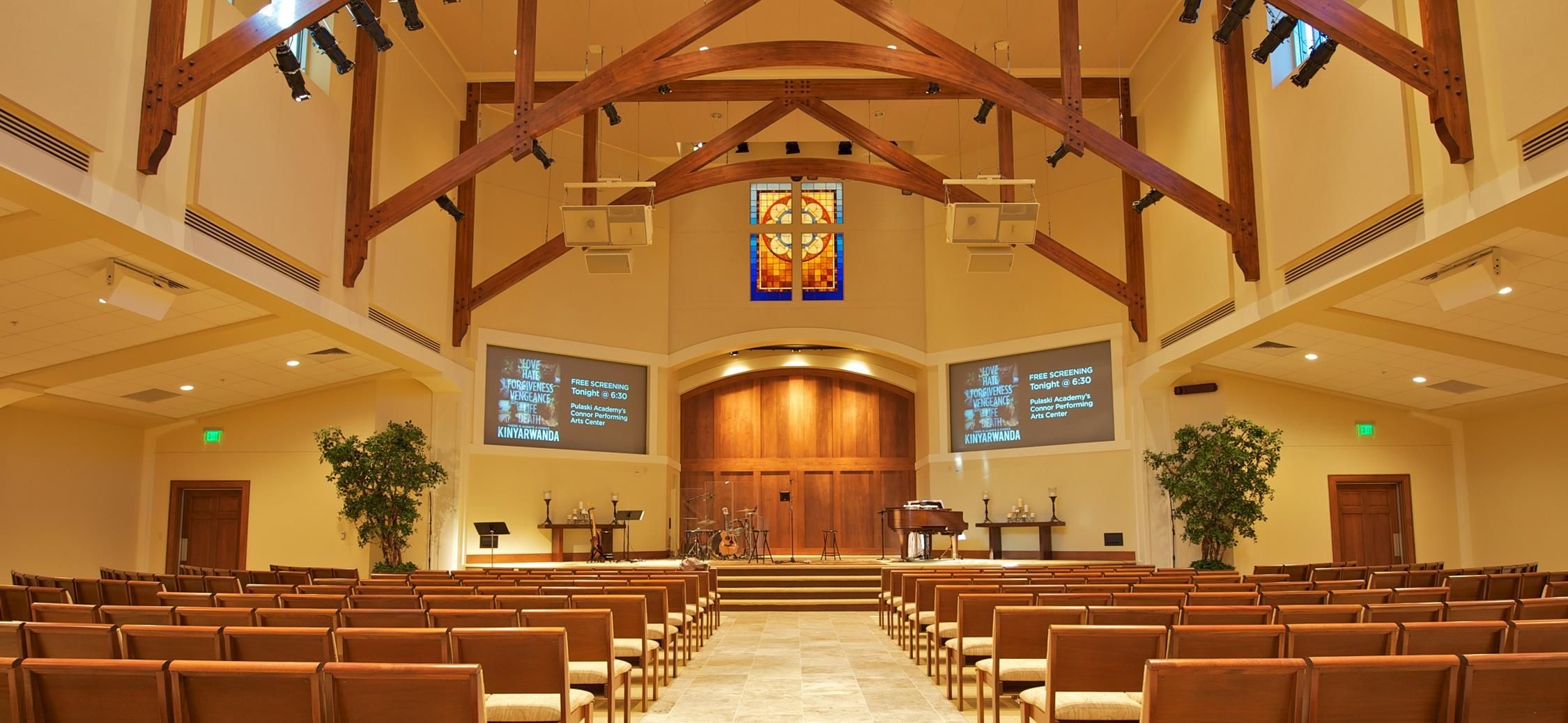 warm toned image of a church meeting hall