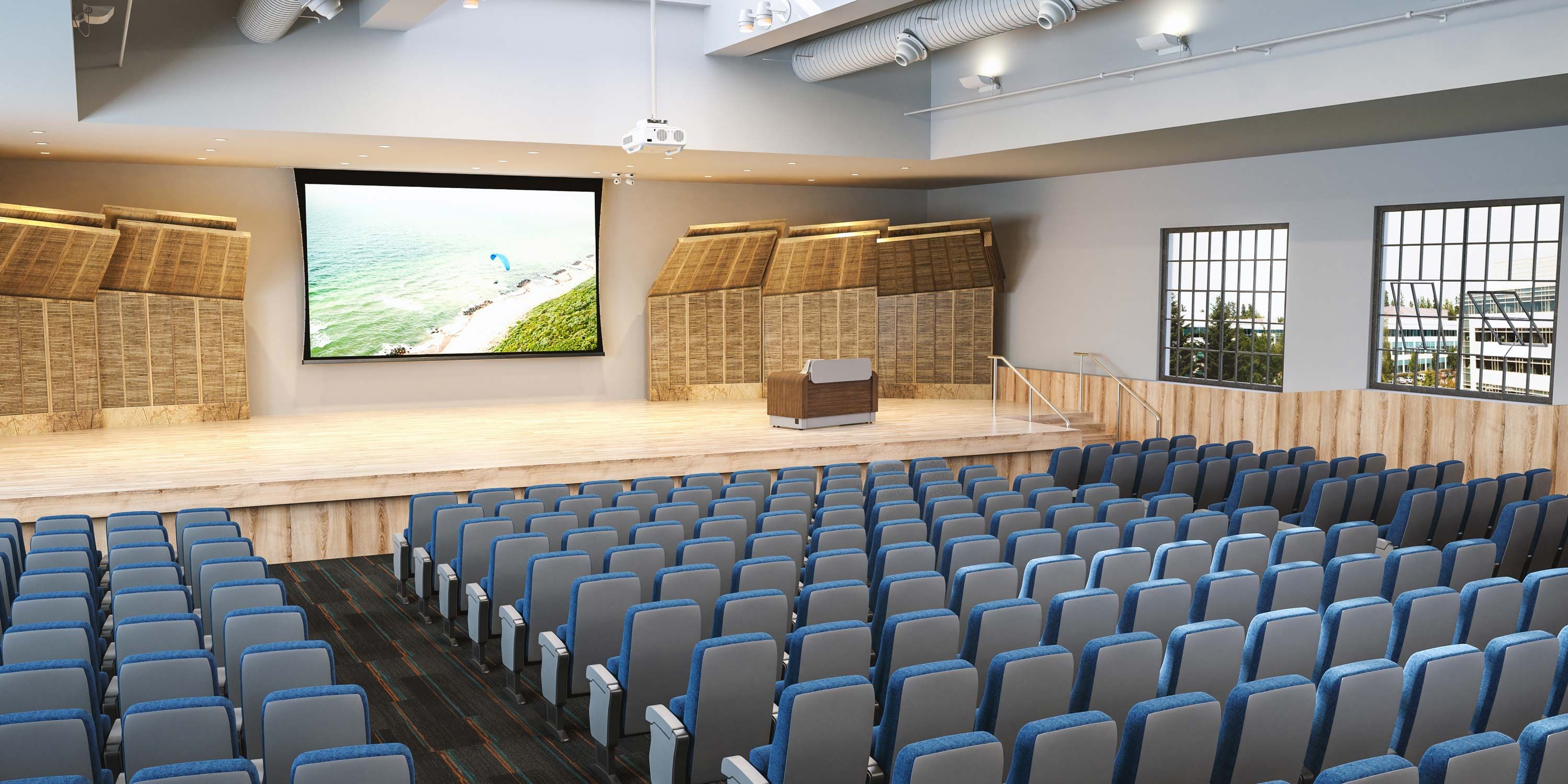 auditorium with projector screen and seating